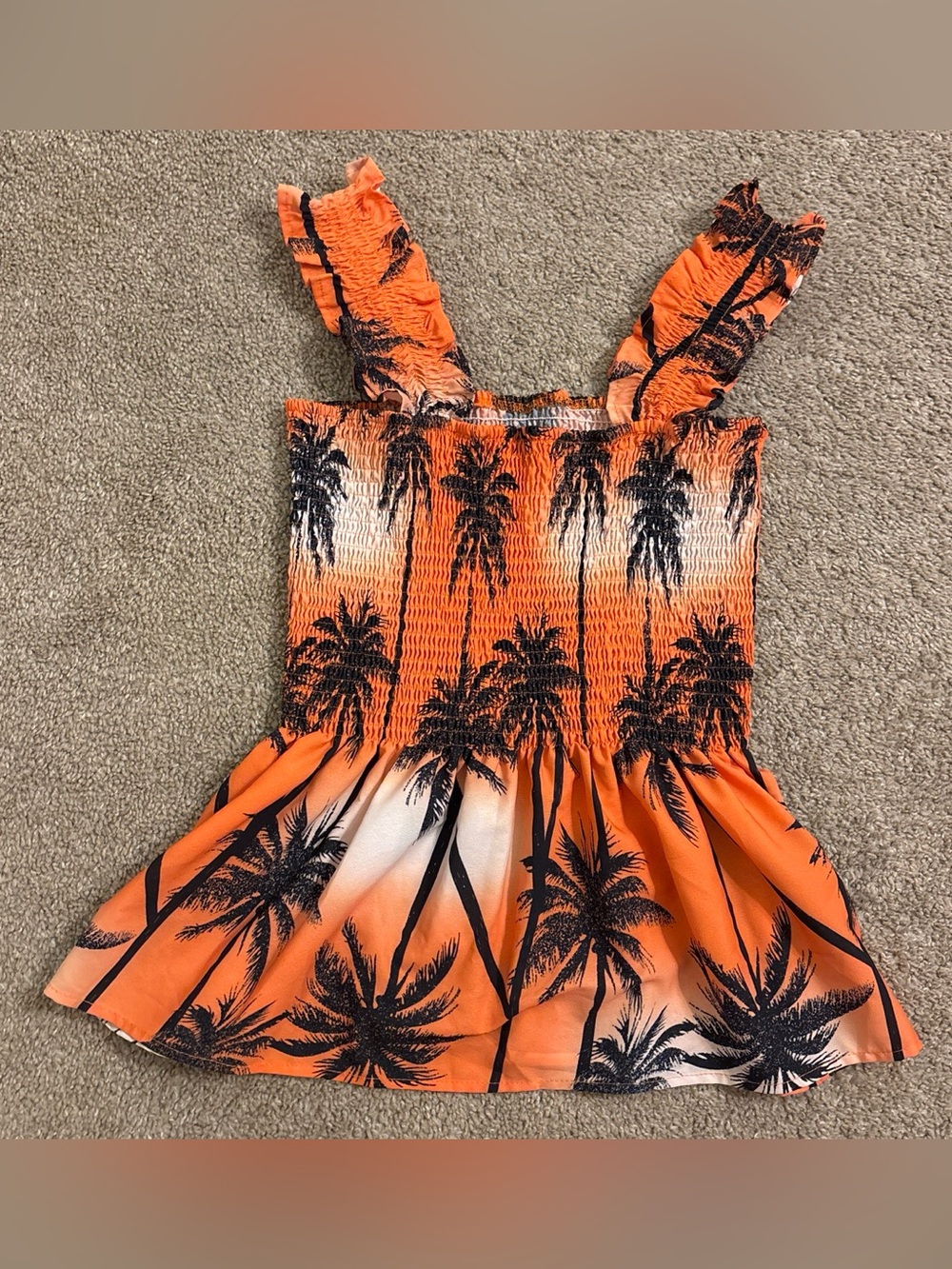 H&M Orange Tropical Palm Smocked Peplum Tank Top Women’s Size Medium
